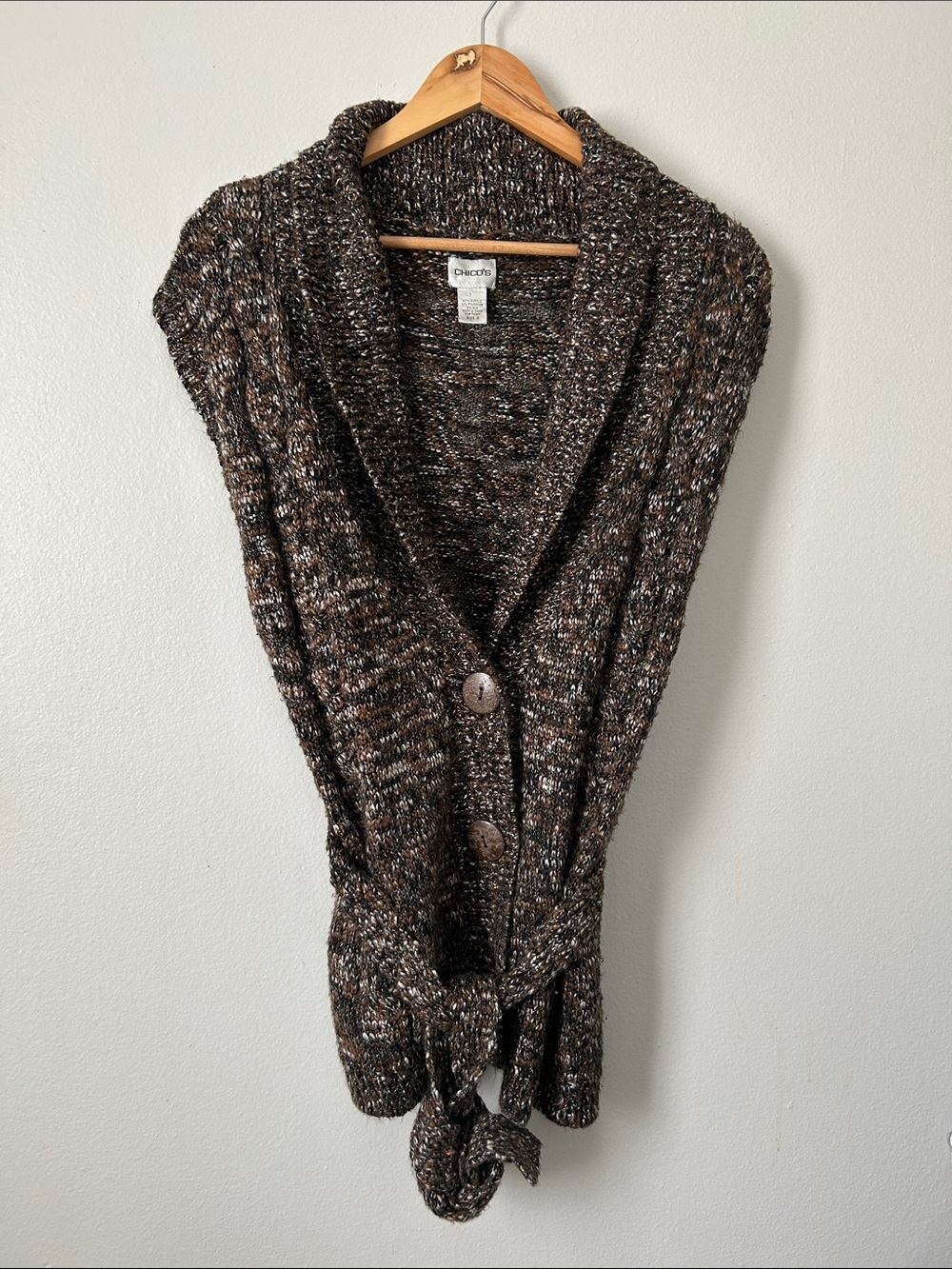 Chico’s Marled Chunky Knit Belted Cardigan Sweater Brown Size 3 XL